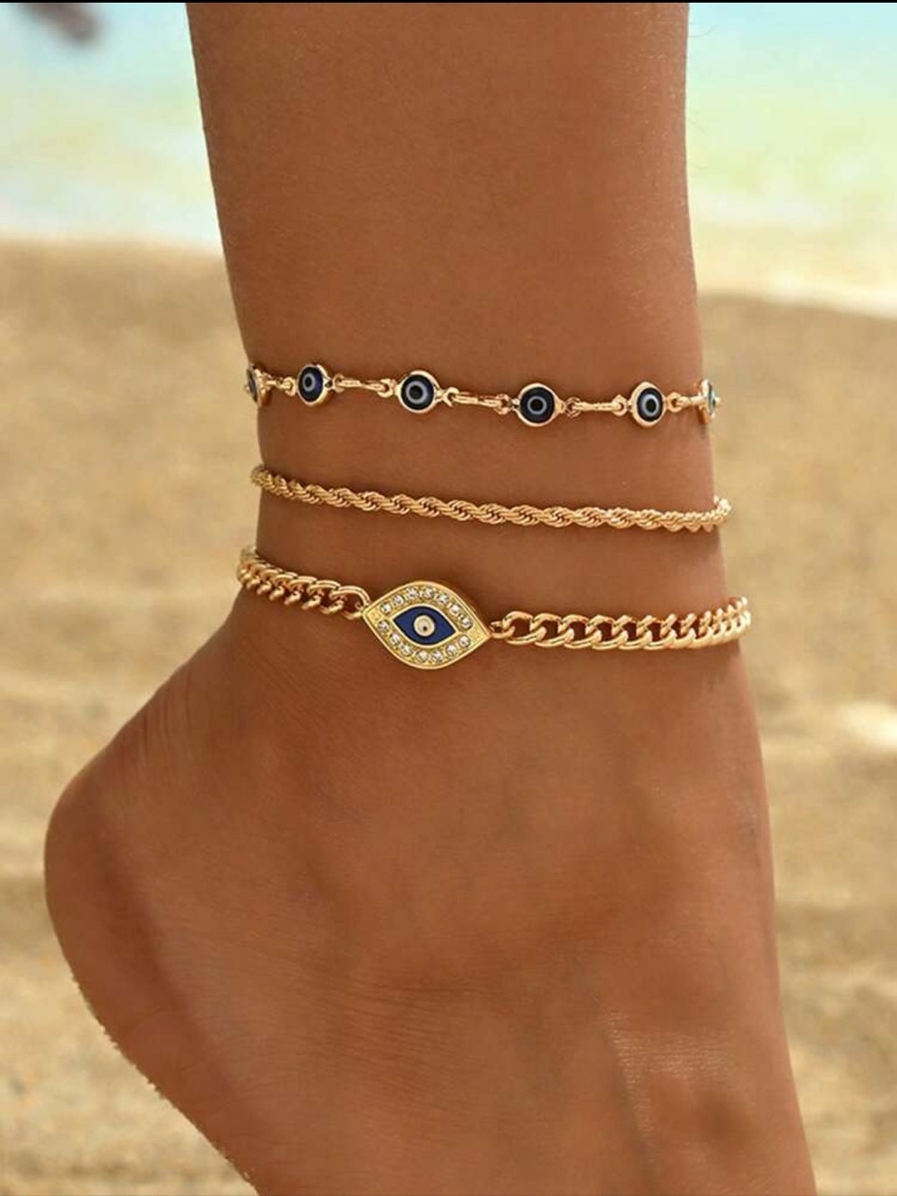Coastal Chic Evil Eye Anklet Set